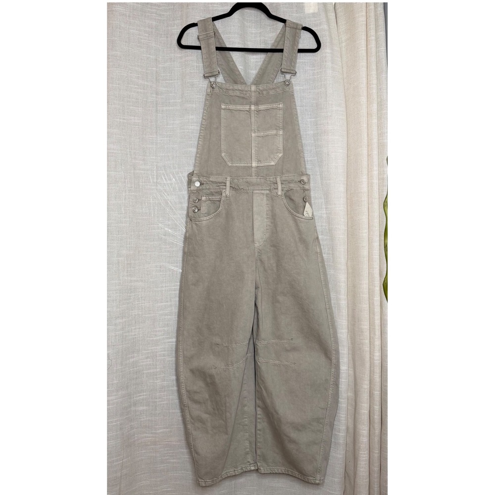 NWT We The Free People Good Luck Barrel Leg Denim Overalls Cobblestone Medium